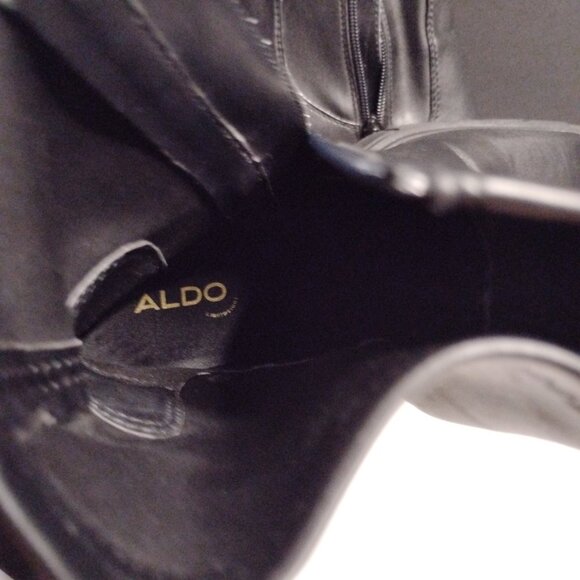 Aldo Platform Chunky Block Heel Ankle Boots Women's Size 10 Black Leather - Picture 9 of 14